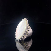 18k White Gold Moonstone /.50ct Round Black Diamond /.10ct  G VS2 Round Diamond Ring 26 gram